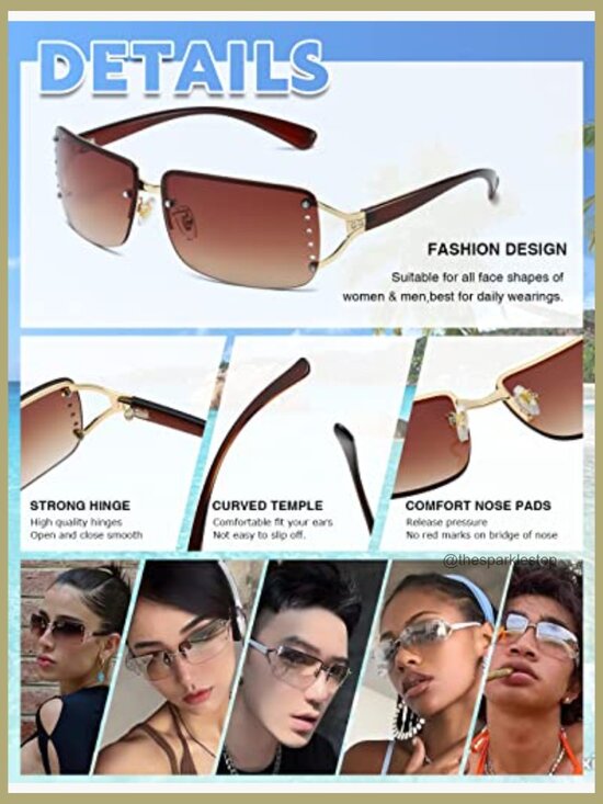 Metal and Plastic Rimless Rectangle Sunglasses with UV400 Protection main image 5